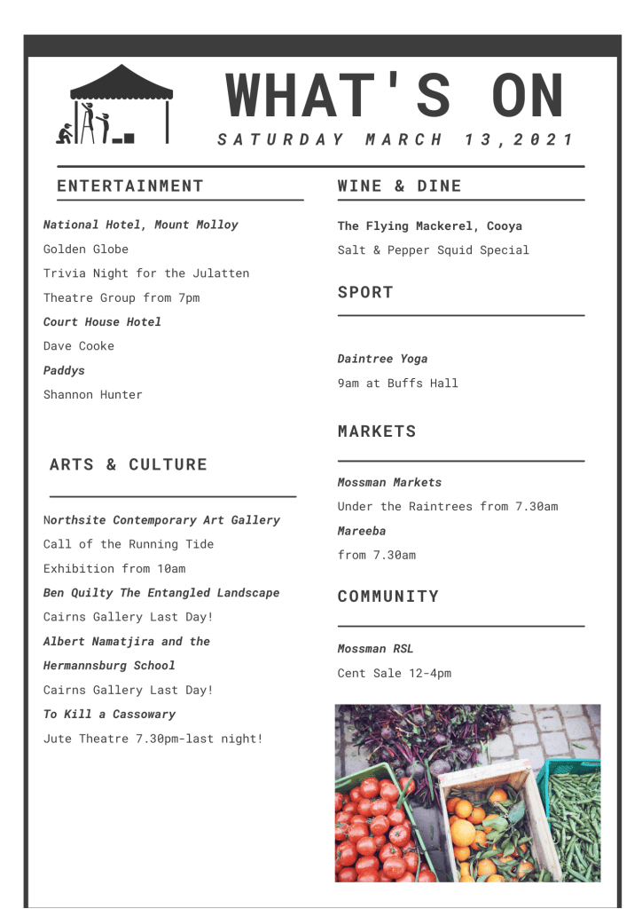 what's on around the douglas shire saturday
