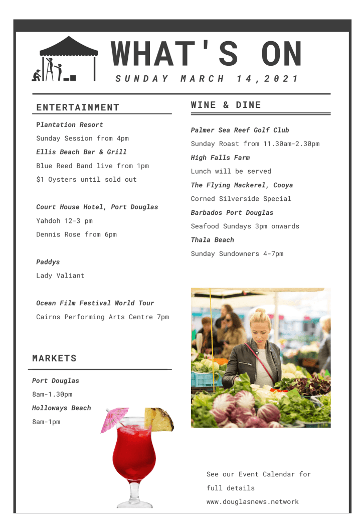 what's on around the douglas shire sunday
