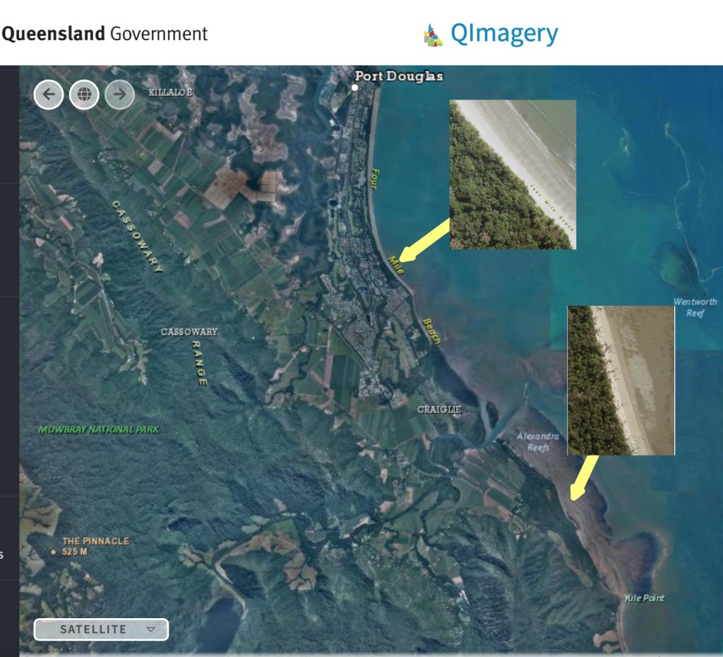 Four Mile Beach and the section of beach from the mouth of the Mowbray River to Yule Point. They are only a few kilometres apart.