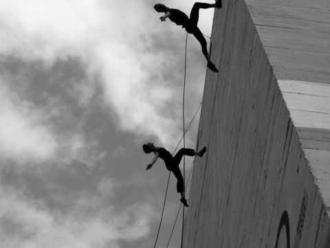 grayscale photography of building